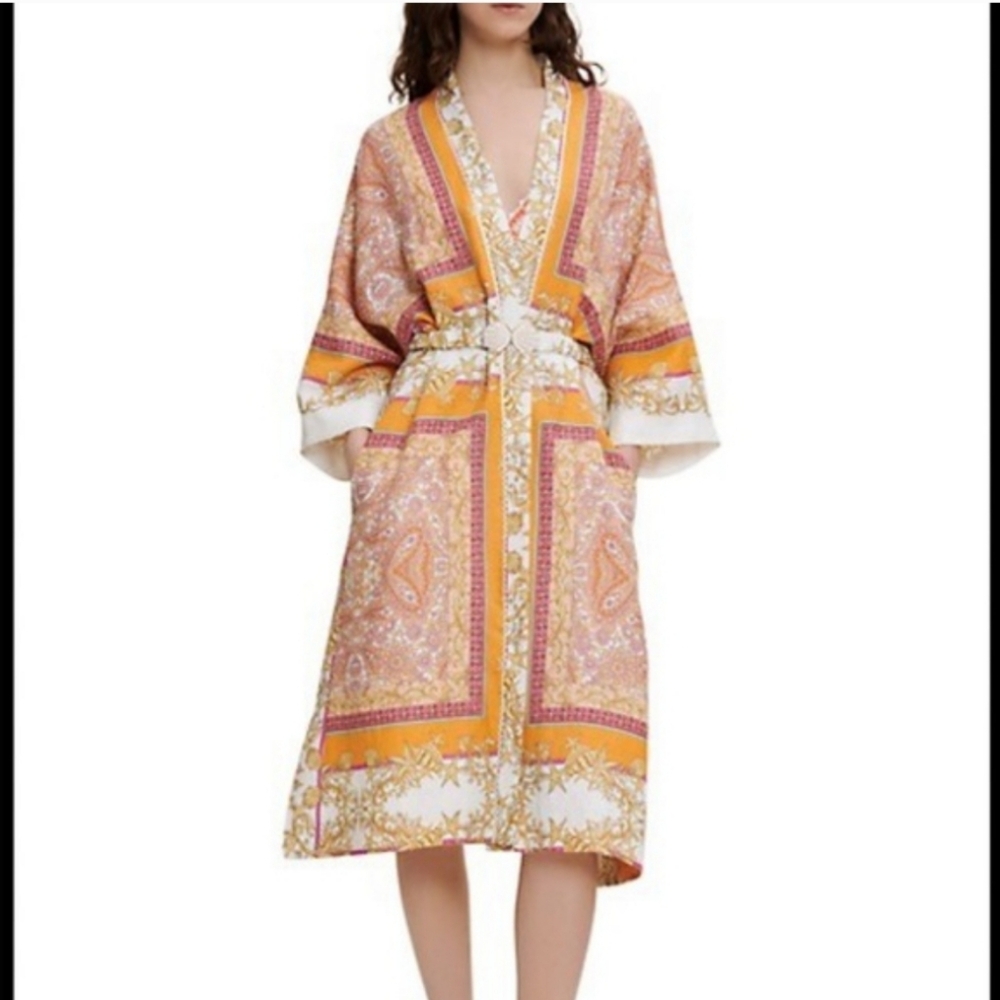 Magaschoni  Kimono Paisley Scarf Print 100% Linen NWT - Picture 3 of 12